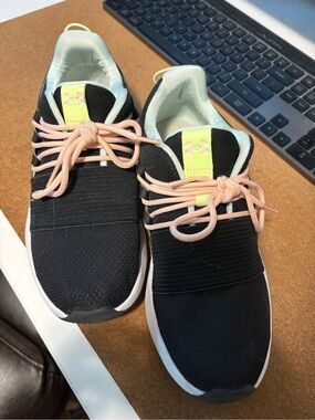 Under Armour Black Athletic Sneakers with Pastel Pink Laces and Mint Accents